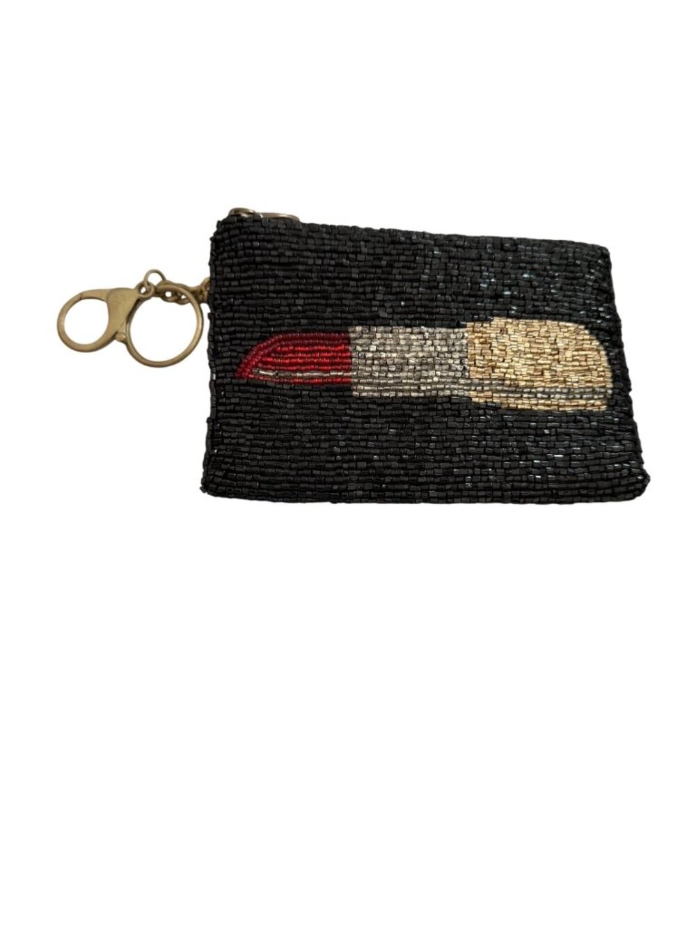 Mary Frances Womens Touch Up Lipstick Fully Beaded Coin Purse Zip Closure Casual